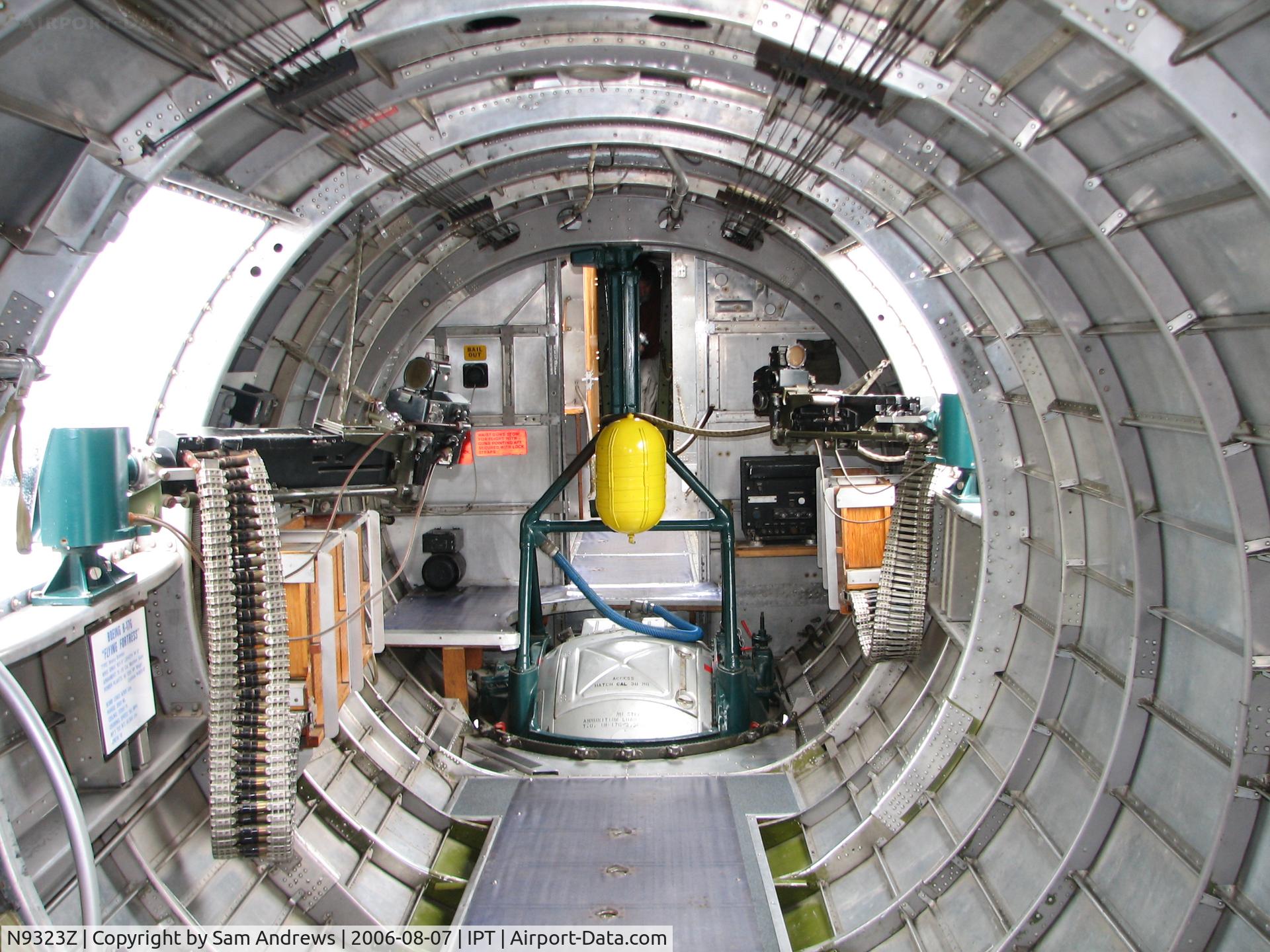 N9323Z, 1944 Boeing B-17G-85-DL Flying Fortress C/N 32155, The waist gunners station.  You can see the ball turret in this picture.