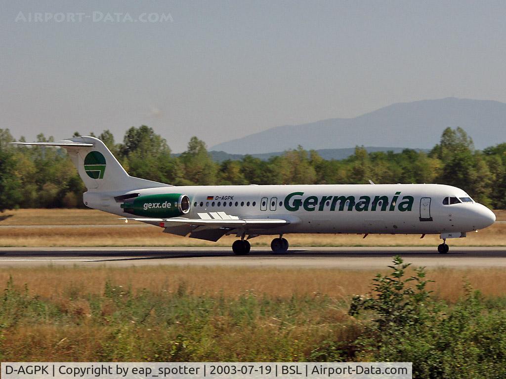D-AGPK, 1990 Fokker 100 (F-28-0100) C/N 11313, returning from KOS