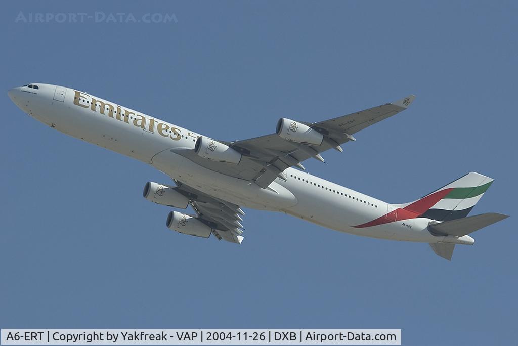 A6-ERT, 1996 Airbus A340-313 C/N 149, Emirates Airbus A340-300 taking off at Dubai