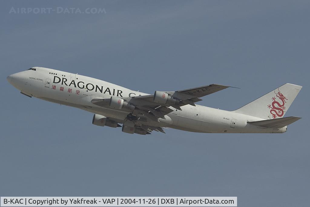 B-KAC, 1986 Boeing 747-3H6 C/N 23600, Dragonair Boeing 747-300F taking off at Dubai