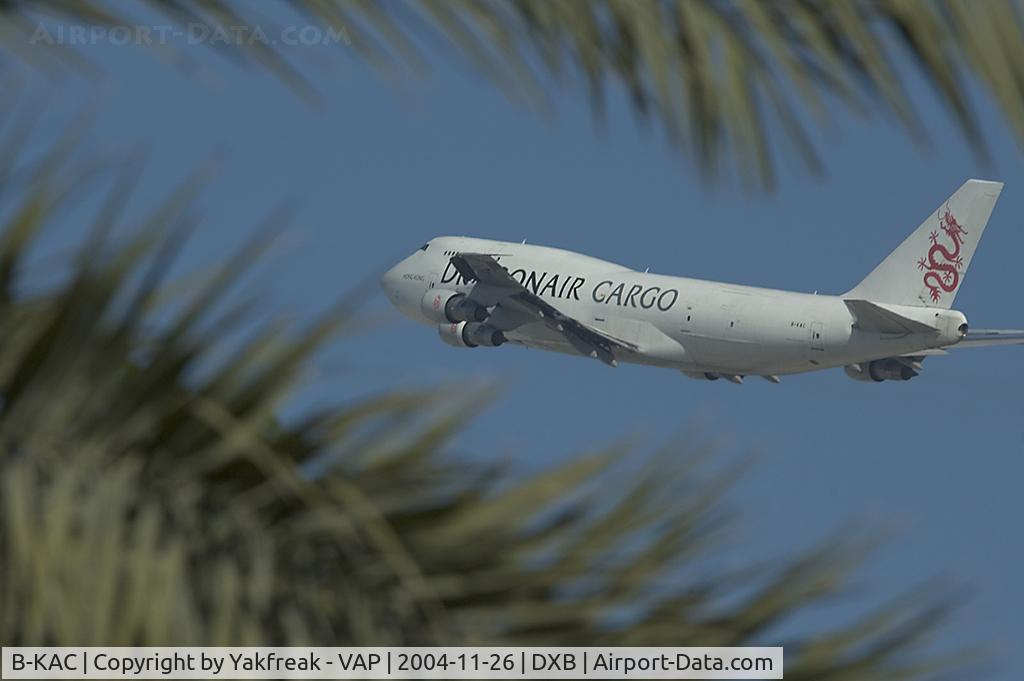 B-KAC, 1986 Boeing 747-3H6 C/N 23600, Dragonair Boeing 747-300F taking off at Dubai