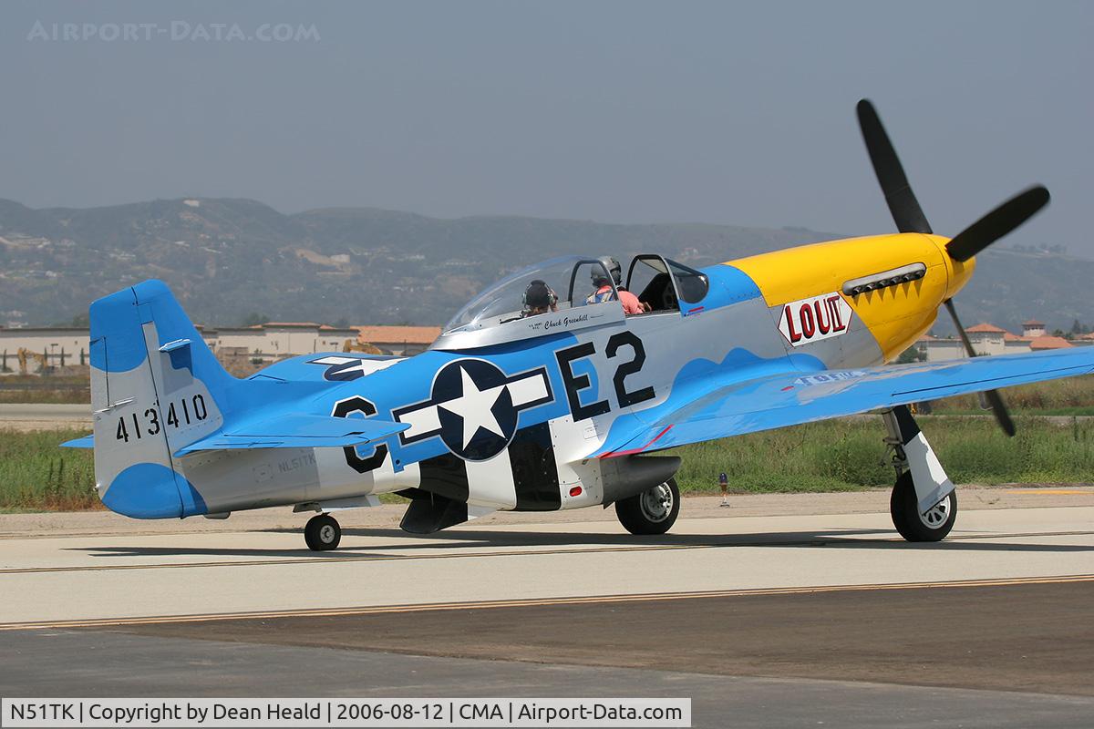 N51TK, North American F-51D Mustang C/N 44-63350, North American P-51D taxiing at Camarillo Airport (CMA).