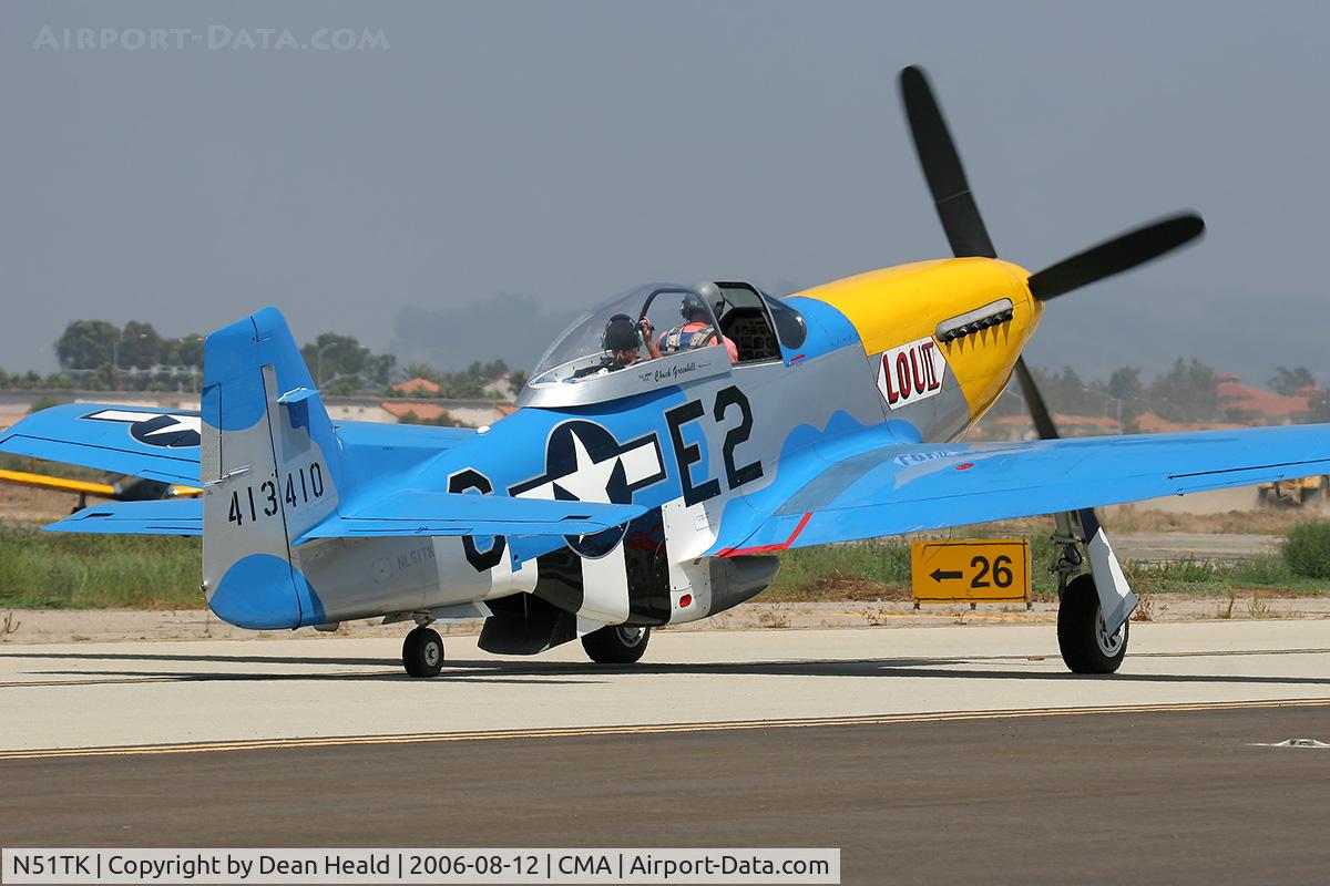 N51TK, North American F-51D Mustang C/N 44-63350, North American P-51D taxiing at Camarillo Airport (CMA).