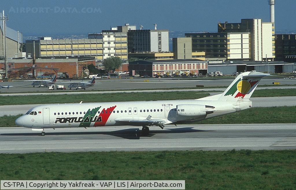 CS-TPA, 1989 Fokker 100 (F-28-0100) C/N 11257, Portugalia Fokker 100 landing at LIS