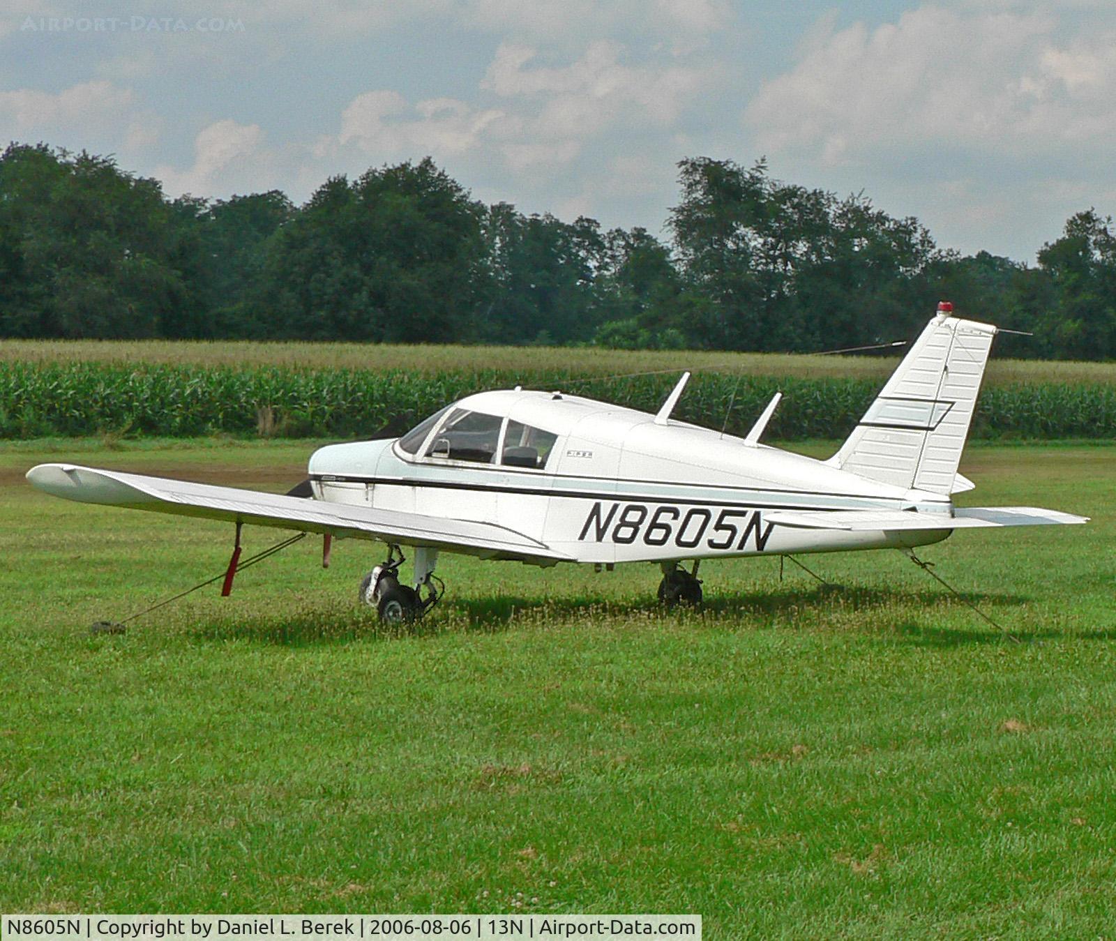 N8605N, 1971 Piper PA-28-140 C/N 28-7125429, 1971-vintage Piper Cherokee enjoys the peace and quiet of this rural Sussex County, NJ, airport.