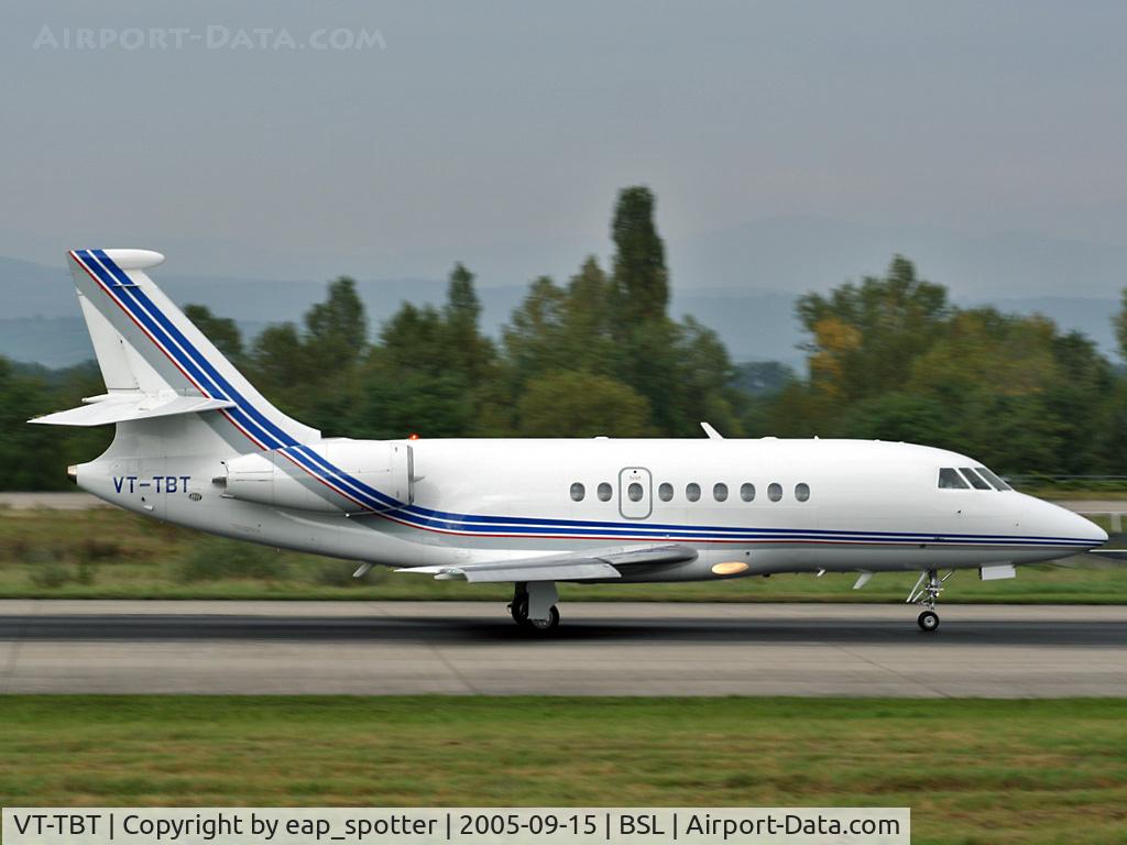 VT-TBT, 1997 Dassault Falcon 2000 C/N 49, Departing on runway 16 after maintenance visit at JA