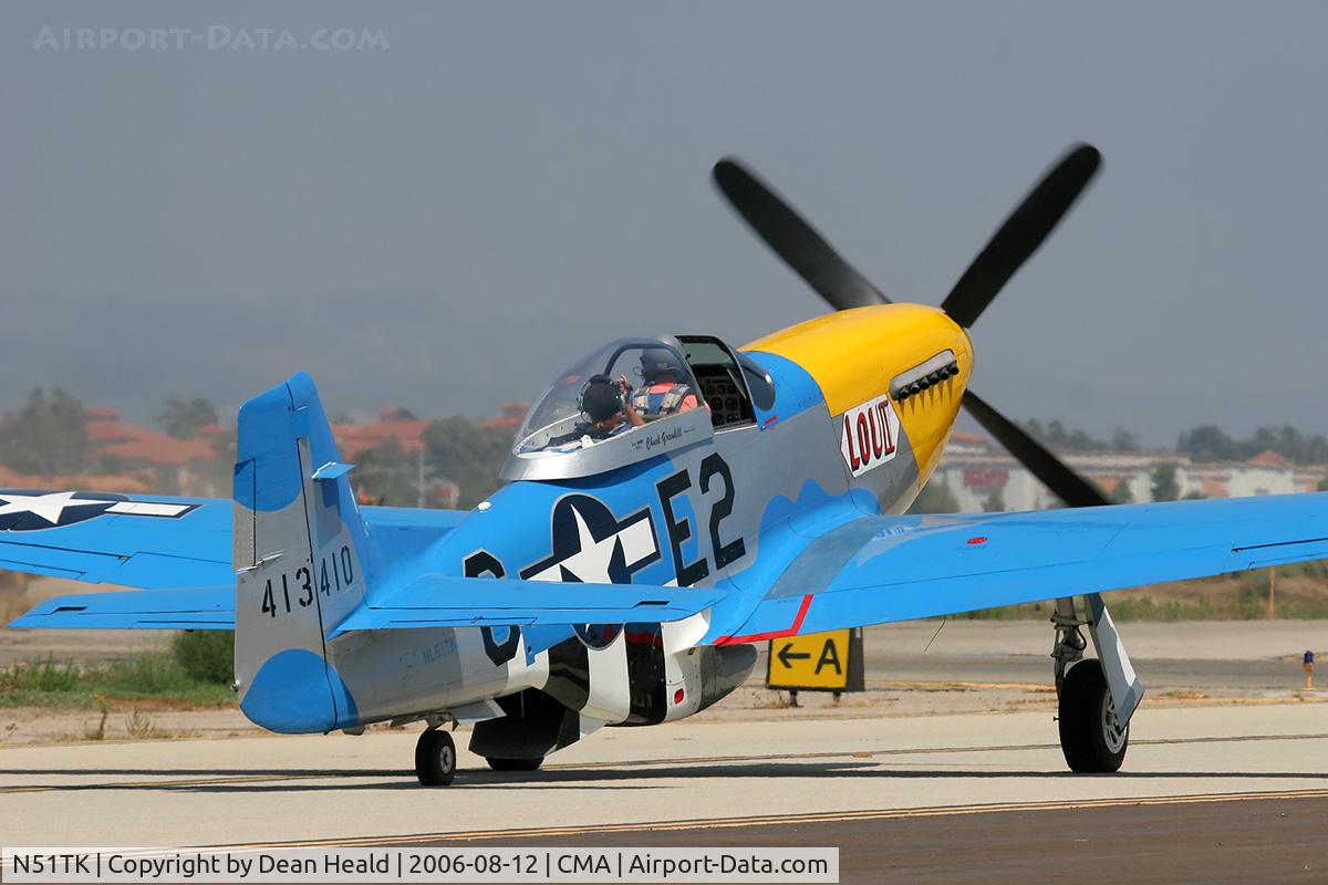 N51TK, North American F-51D Mustang C/N 44-63350, North American P-51D taxiing at Camarillo Airport (CMA).