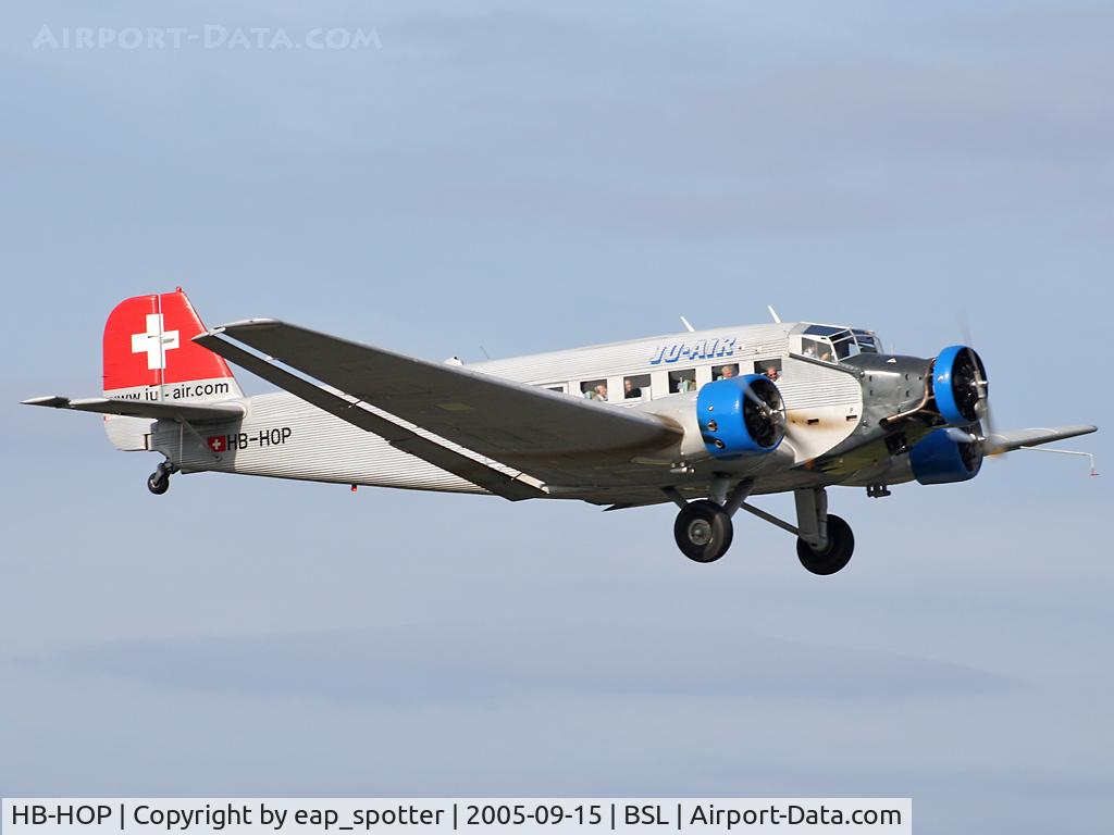 HB-HOP, 1939 Junkers Ju-52/3m g4e C/N 6610, overflying the airfield of Basel-Airport