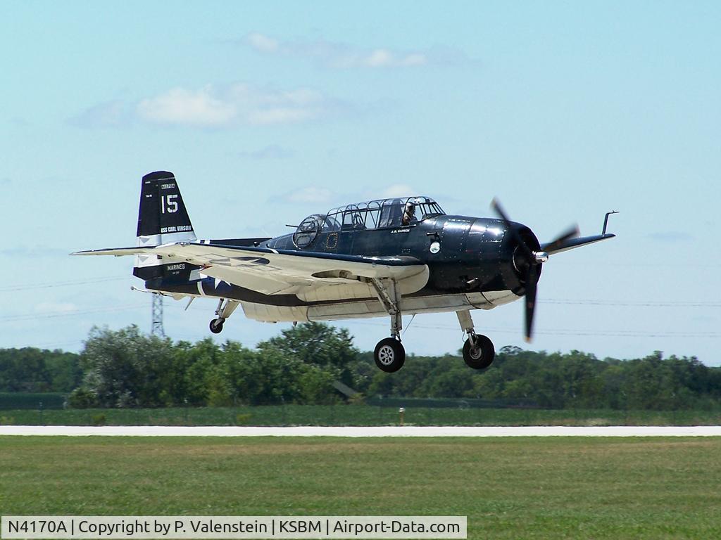 N4170A, Grumman TBM-3E Avenger C/N 4358 (Bu91453), N4170A comes in on final for rwy 3 during Jeeps' tribute to WWII