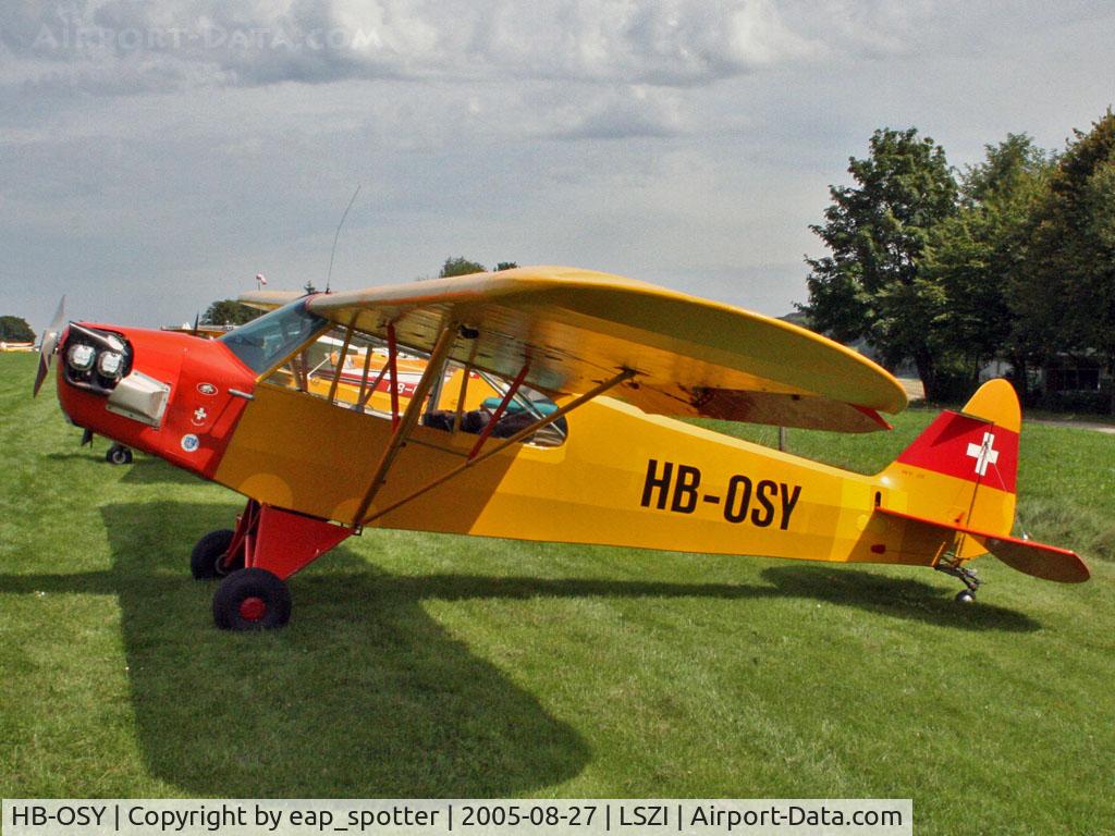 HB-OSY, 1943 Piper J3C-65 Cub Cub C/N 11805, parked waiting for aerobatic training