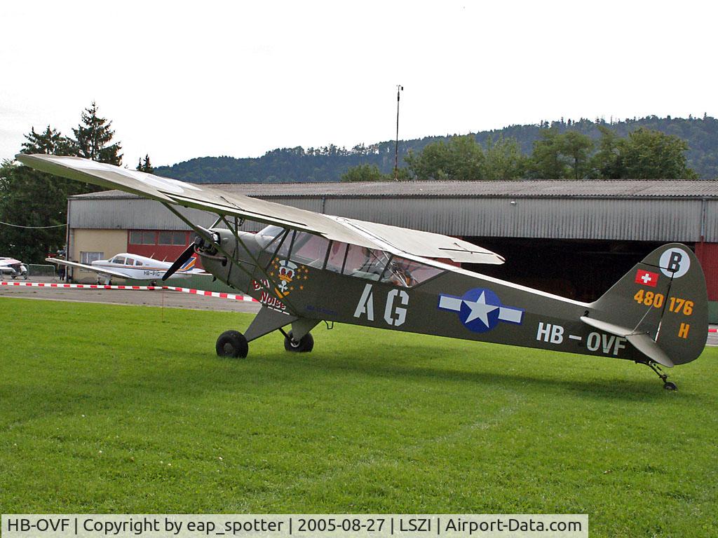 HB-OVF, 1944 Piper L-4J Grasshopper (J3C-65D) C/N 12492, visiting Schupfart Airport