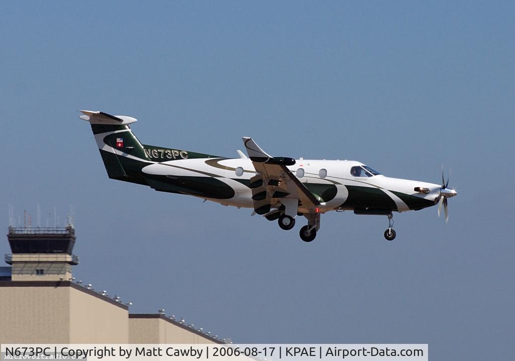 N673PC, 2005 Pilatus PC-12/45 C/N 673, Landing at Paine Field, Everett, WA