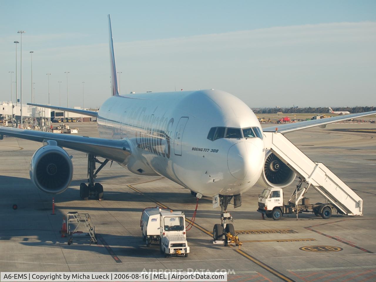 A6-EMS, 2002 Boeing 777-31H C/N 29067, Parked at an outer position at Melbourne