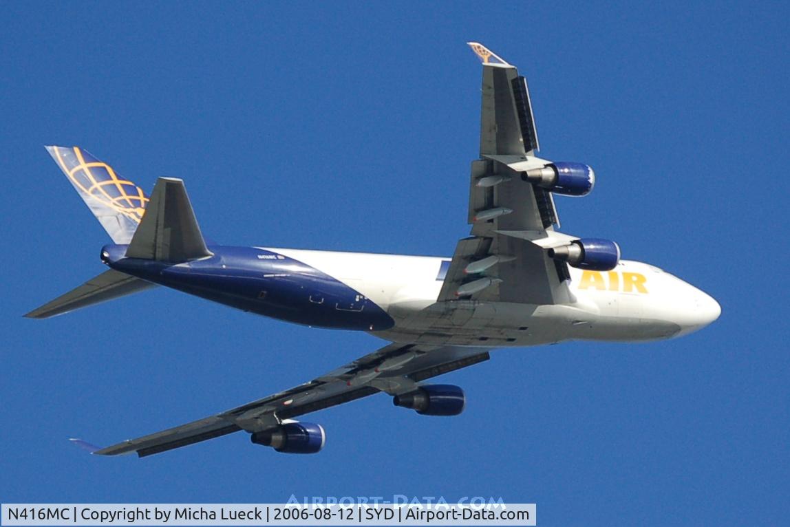 N416MC, 2002 Boeing 747-47UF C/N 32838/1307, The cargo variant of the B747 of Atlas Air, climbing out of Sydney