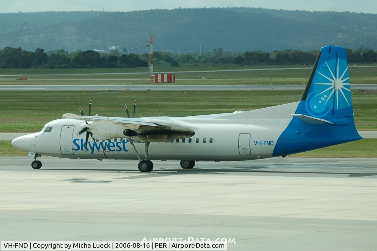 VH-FND, 1987 Fokker 50 C/N 20129, Just arrived at Perth