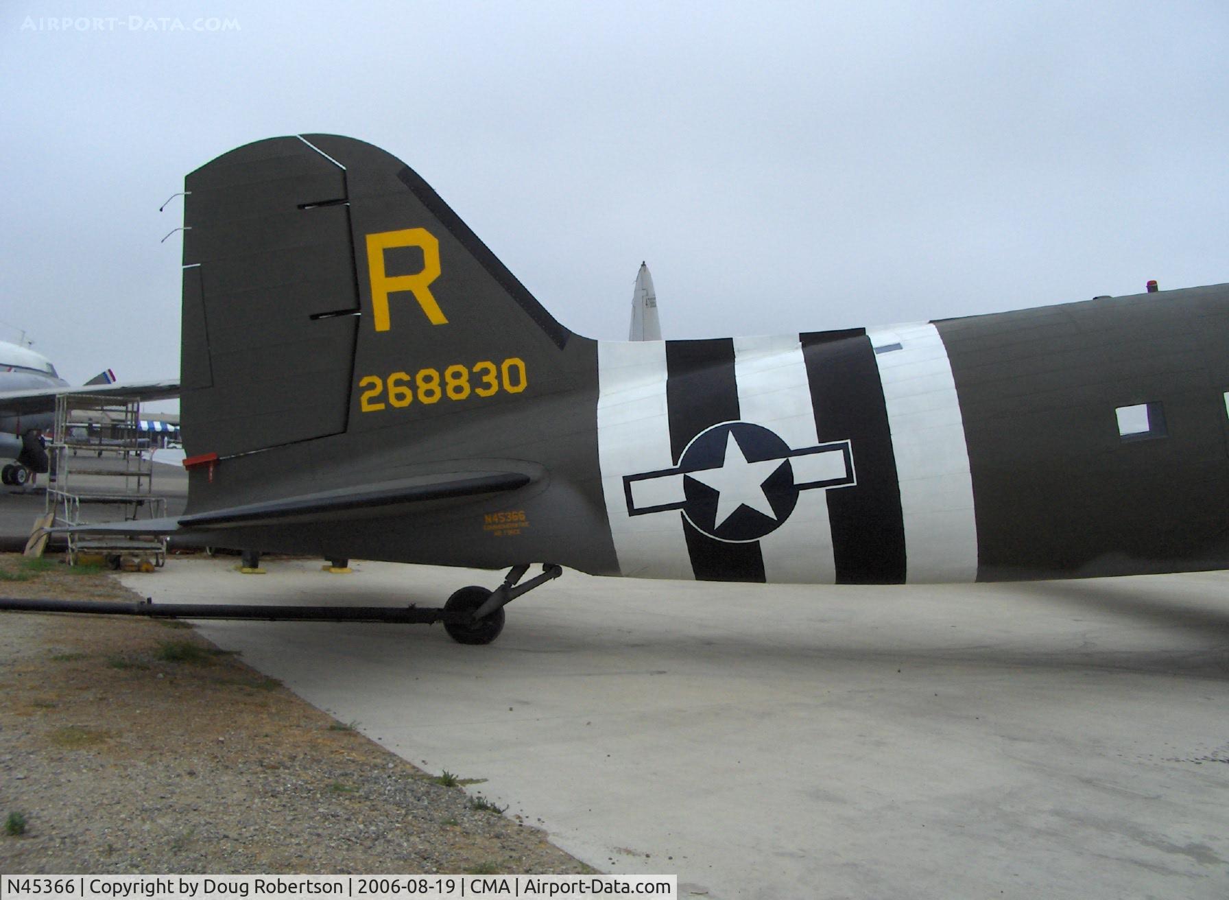 N45366, 1943 Douglas C-53D-DO Skytrooper (DC-3A) C/N 11757, 1943 Douglas DC-3 as C-47 SKYTRAIN, two Wright C9GC&D series, Invasion stripes