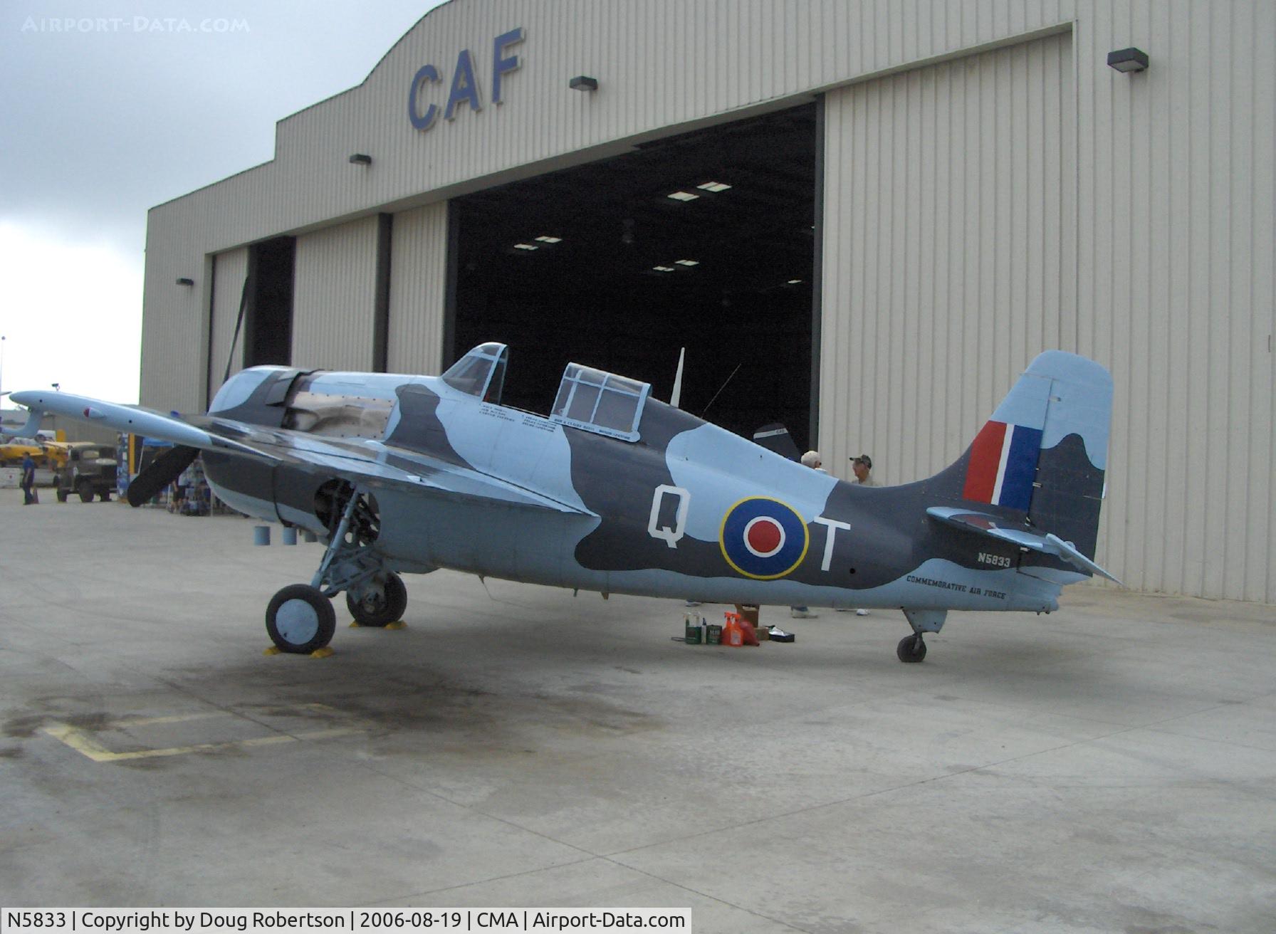 N5833, 1945 General Motors (Grumman) FM-2 Wildcat C/N 5833, 1986 Nichols Eastern Aircraft Div. of General Motors FM-2 WILDCAT, Wright Cyclone R-1820-56 9 cylinder radial 1,350 Hp