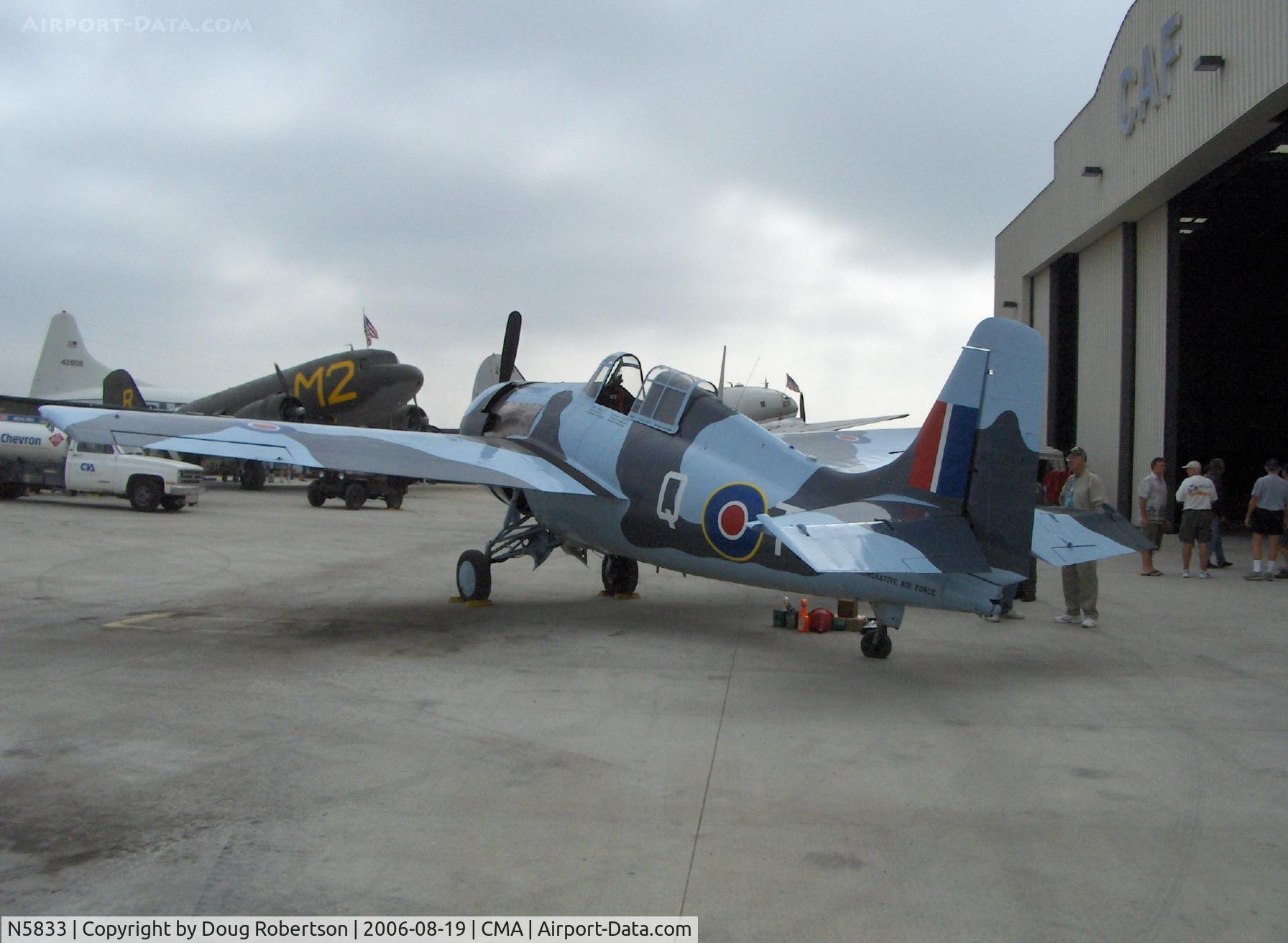 N5833, 1945 General Motors (Grumman) FM-2 Wildcat C/N 5833, 1986 Nichols Eastern Aircraft Div. of General Motors FM-2 WILDCAT, Wright Cyclone R-1820-56 9 cylinder radial 1,350 Hp