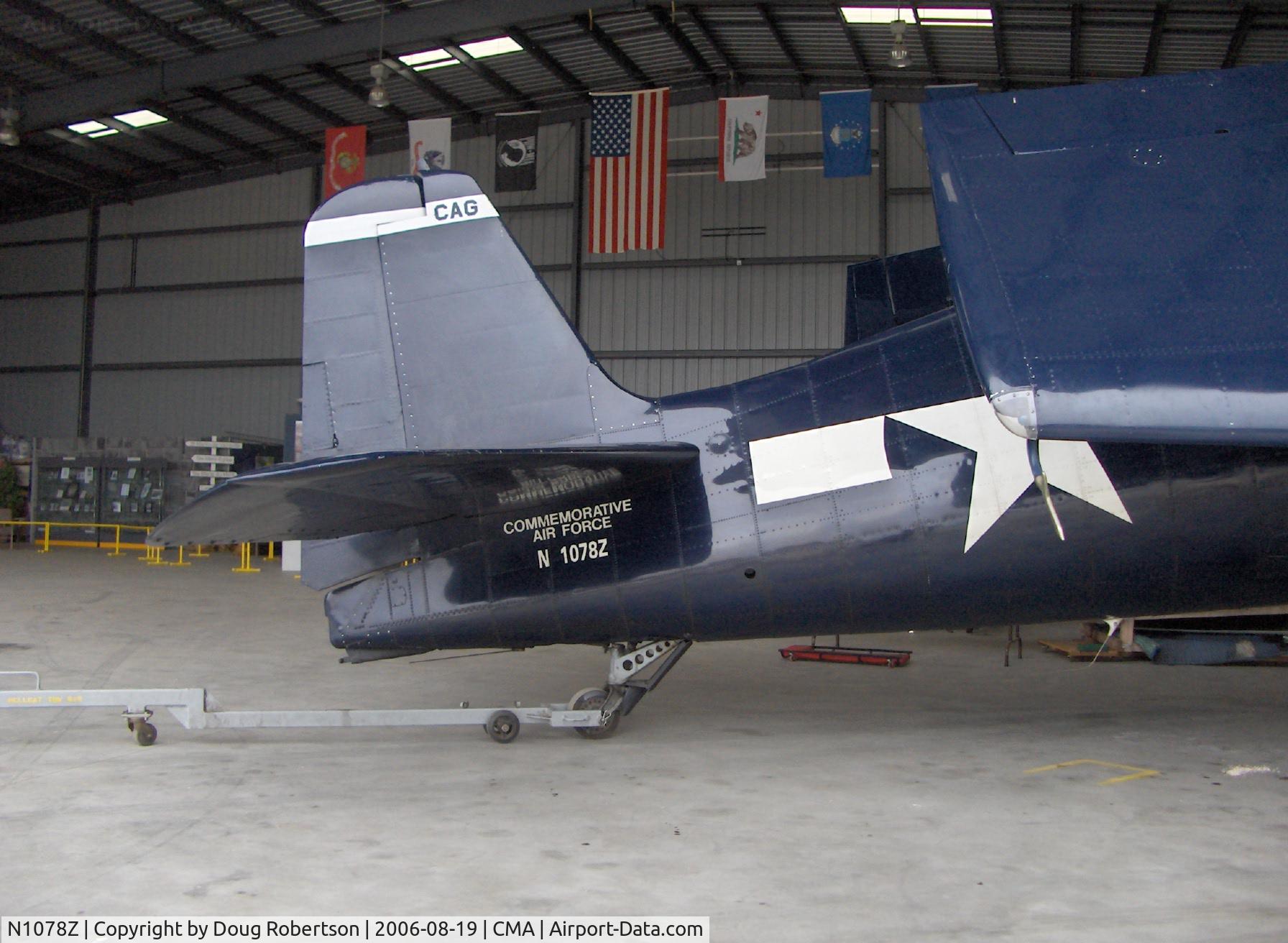 N1078Z, 1963 Grumman F6F-5 Hellcat C/N 27354801-66, 1963 S&S Special Grumman F6F-5 HELLCAT, P&W R2800-10W Double Wasp 18 cylinder 2.200 Hp, tail data