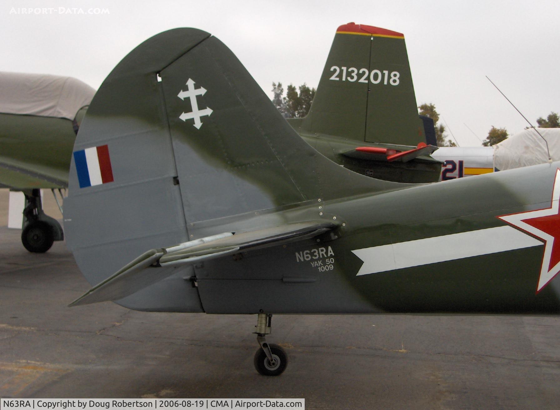 N63RA, 1977 Yakovlev Yak-50 C/N 77-1009, Yakovlev YAK 50, Vedeneev (Ivchenko) M-14P radial 360 Hp, tail data