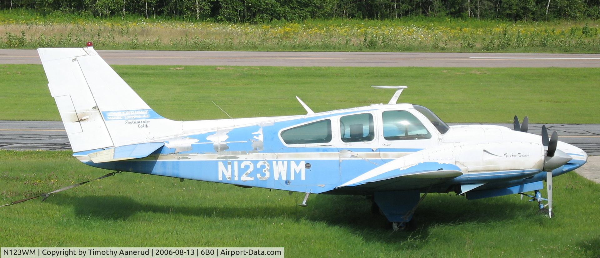 N123WM, 1967 Beech 56TC C/N TG-15, Tied down at Middlebury State, VT