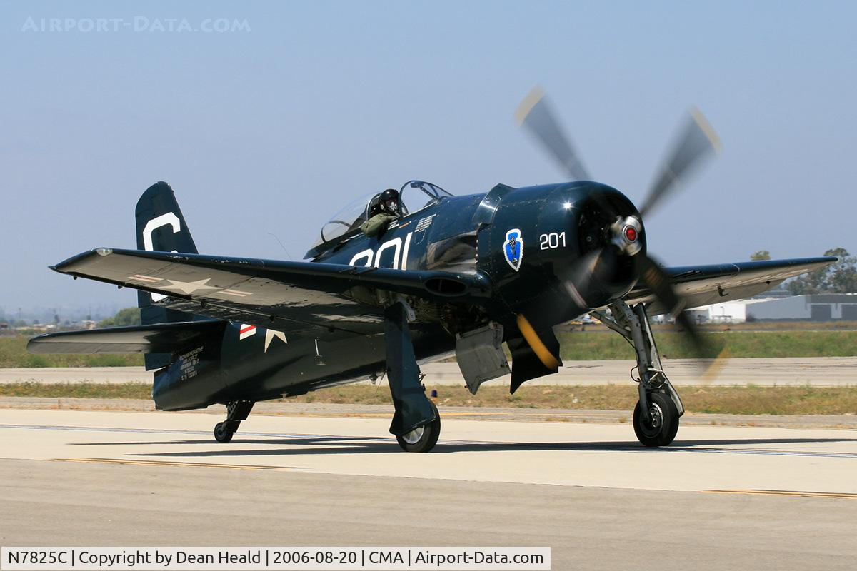 N7825C, 1948 Grumman F8F-2 (G58) Bearcat C/N D.1227, 1948 Grumman F8F-2 Bearcat taxiing after landing.  P&W R-2800-34W Double Wasp 2,200 Hp.