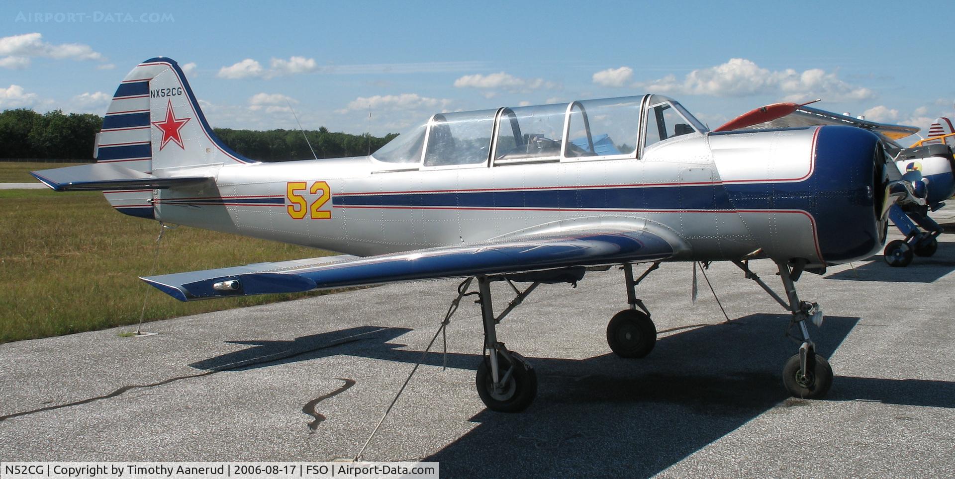 N52CG, 1993 Yakovlev Yak-52 C/N 9311614, Tied down at the Franklin County State Airport, Highgate, VT