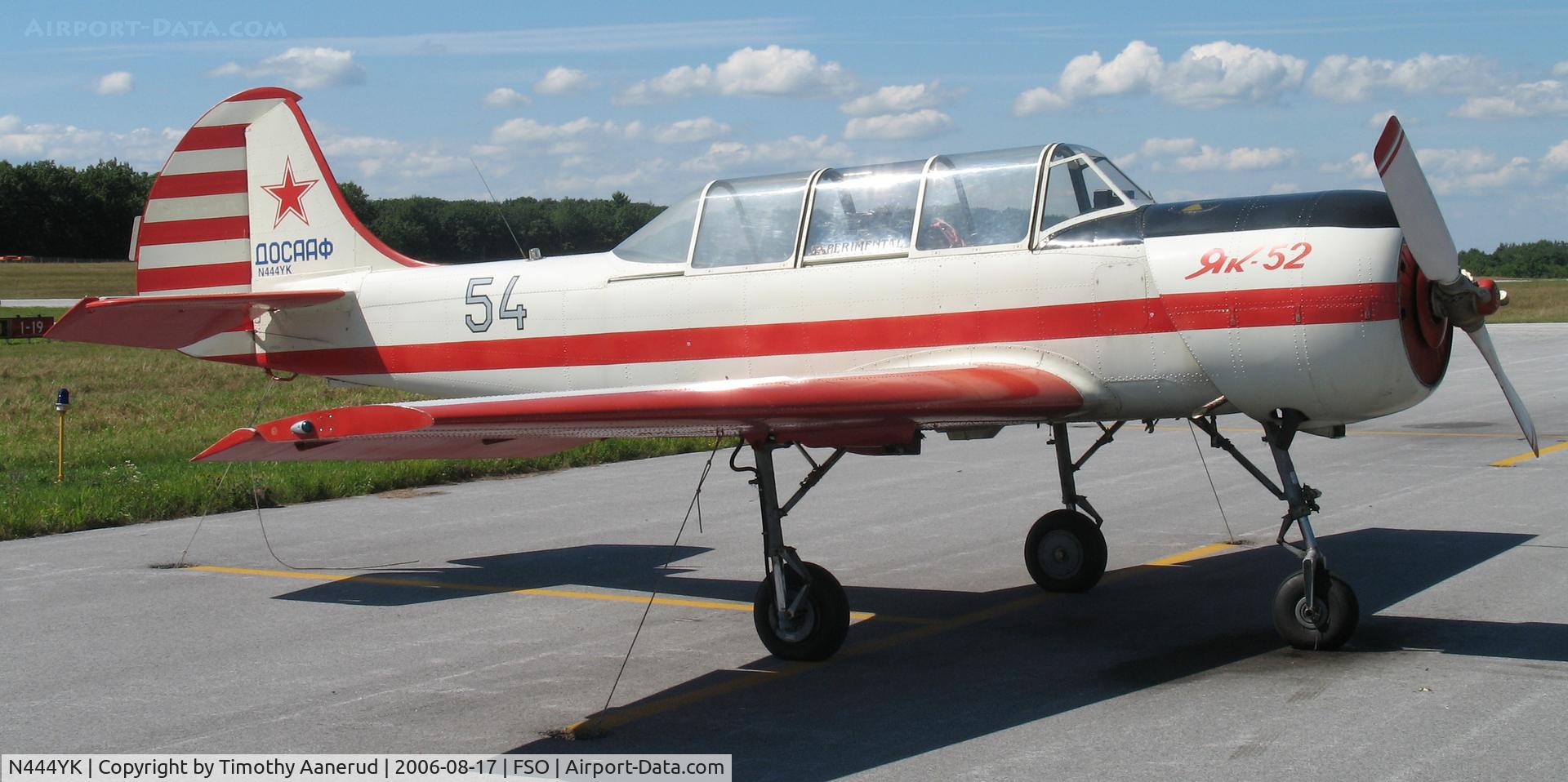N444YK, 1991 Yakovlev Yak-52 C/N 9111504, Tied down at the Franklin County State Airport, Highgate, VT