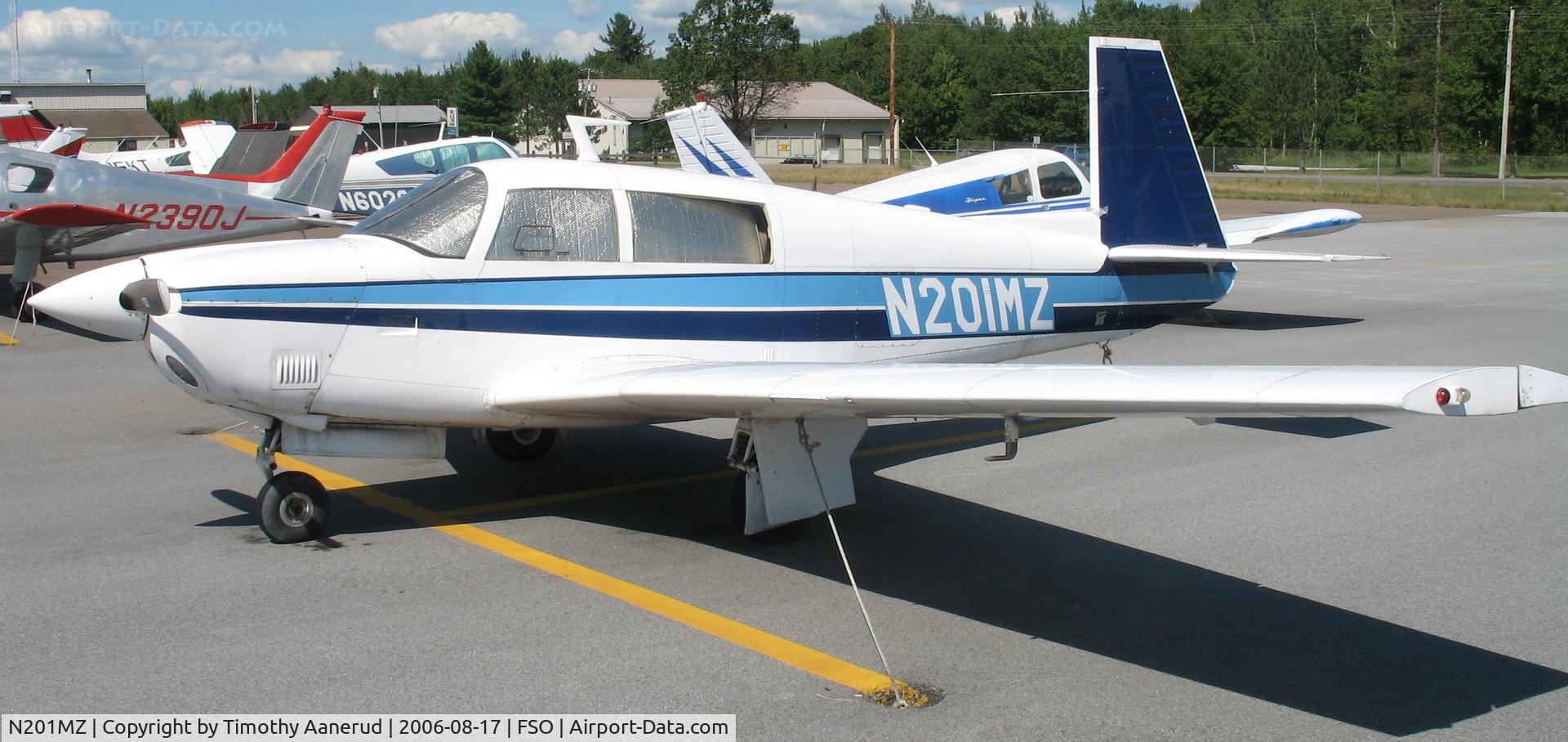 N201MZ, 1977 Mooney M20J 201 C/N 24-0251, Tied down at the Franklin County State Airport, Highgate, VT