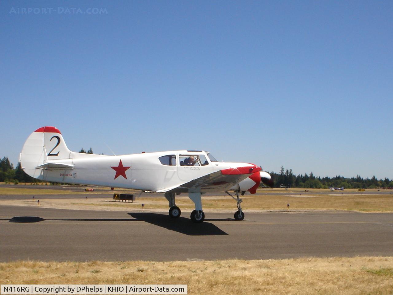 N416RG, 1975 Yakovlev Yak-18 C/N 5200208, Bud Granley taxiing in after a aerobatic preformance at the Oregon International Airshow