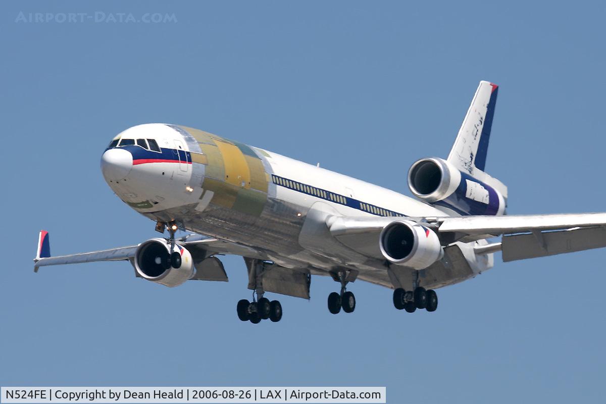 N524FE, 1993 McDonnell Douglas MD-11F C/N 48480, Fed Ex N524FE (FLT FDX9050) from Bangor Int'l (KBGR) on final approach to RWY 24R.  This aircraft is an MD-11 freighter-conversion, formerly with Delta Airlines as N809DE.