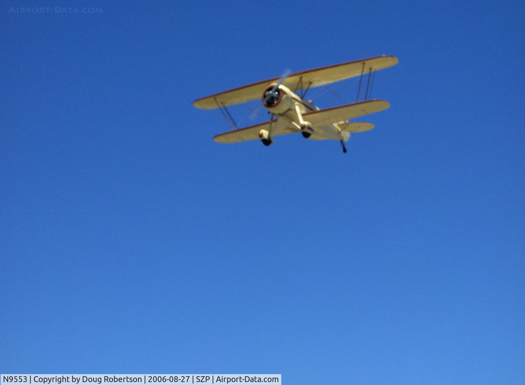 N9553, 1929 Waco ATO TAPERWING C/N A-44, NuWaco ATO TAPERWING semi-replica, Jacobs R755 B-2 275 Hp upgrade, four ailerons, on final for Runway 22. Not a 1929, see my article on Waco aircraft-this site.