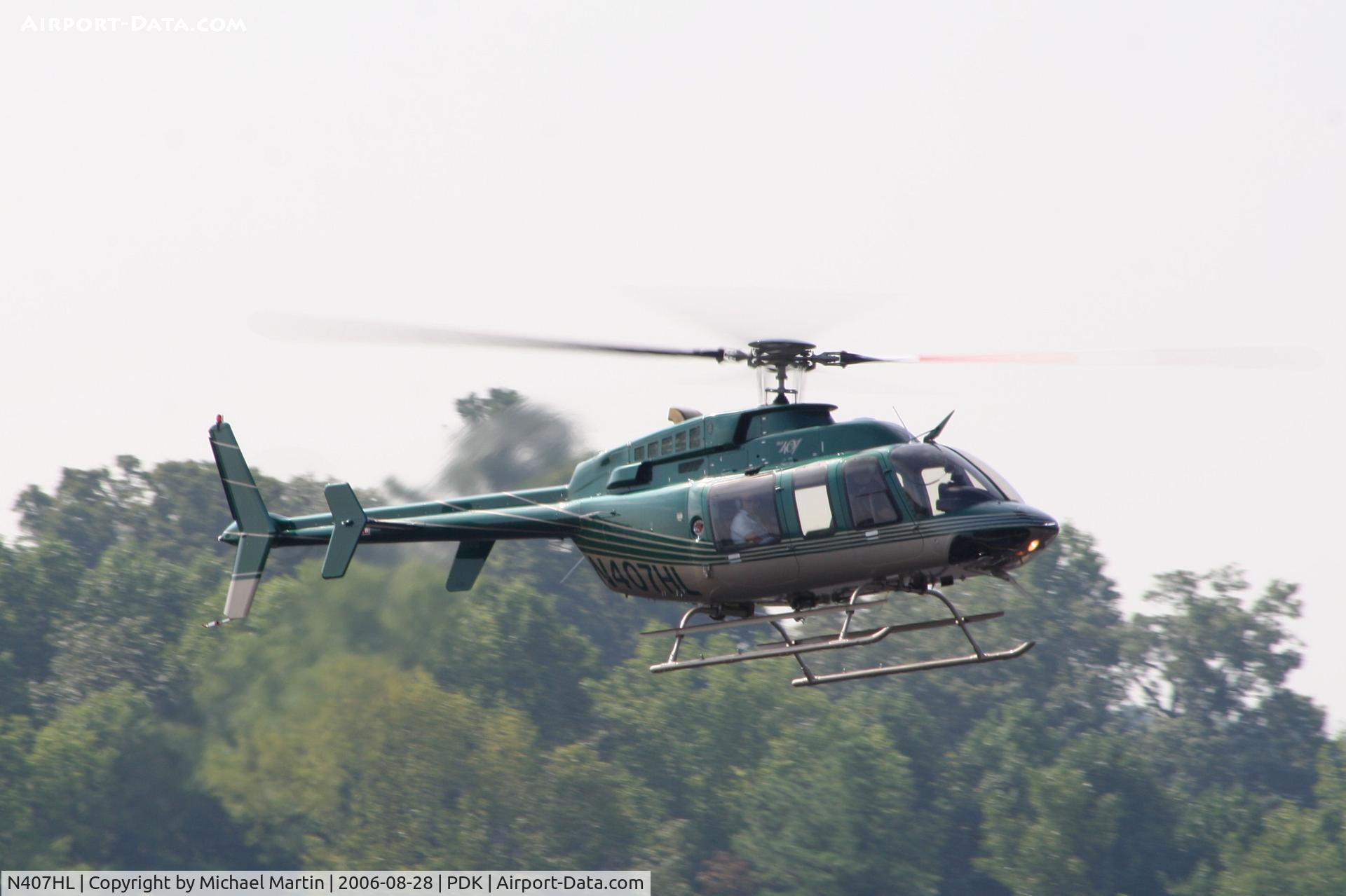 N407HL, Bell 407 C/N 53869, Landing PDK headed to Mercury Air Center