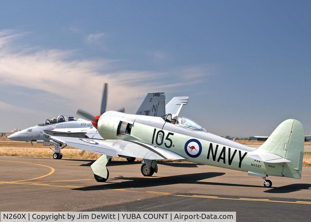N260X, 1951 Hawker Sea Fury FB11 C/N 41H/636334, Sea Fury with Super Hornet prior to a Heritage Flight