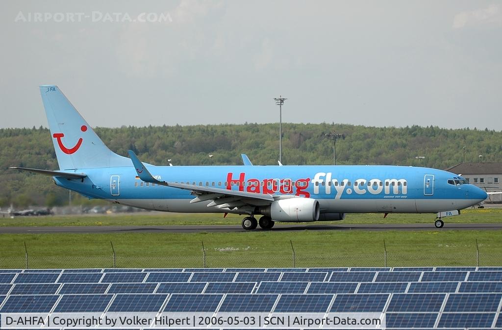 D-AHFA, 1997 Boeing 737-8K5 C/N 27981, taking off at scn