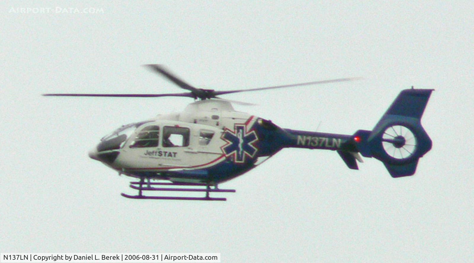 N137LN, 2004 Eurocopter EC-135P-2 C/N 0339, Life Net medical helicopter hovers over the Delaware River, just off Philadelphia's scenic waterfront.