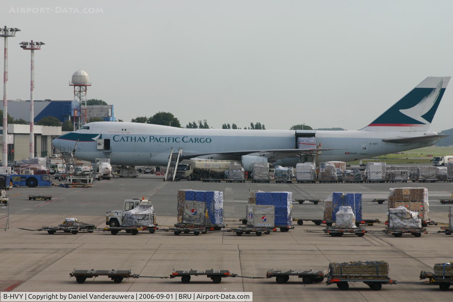 B-HVY, 1980 Boeing 747-236F/SCD C/N 22306, view on freight - 1st line is dedicated to Korean Air Cargo HL7466