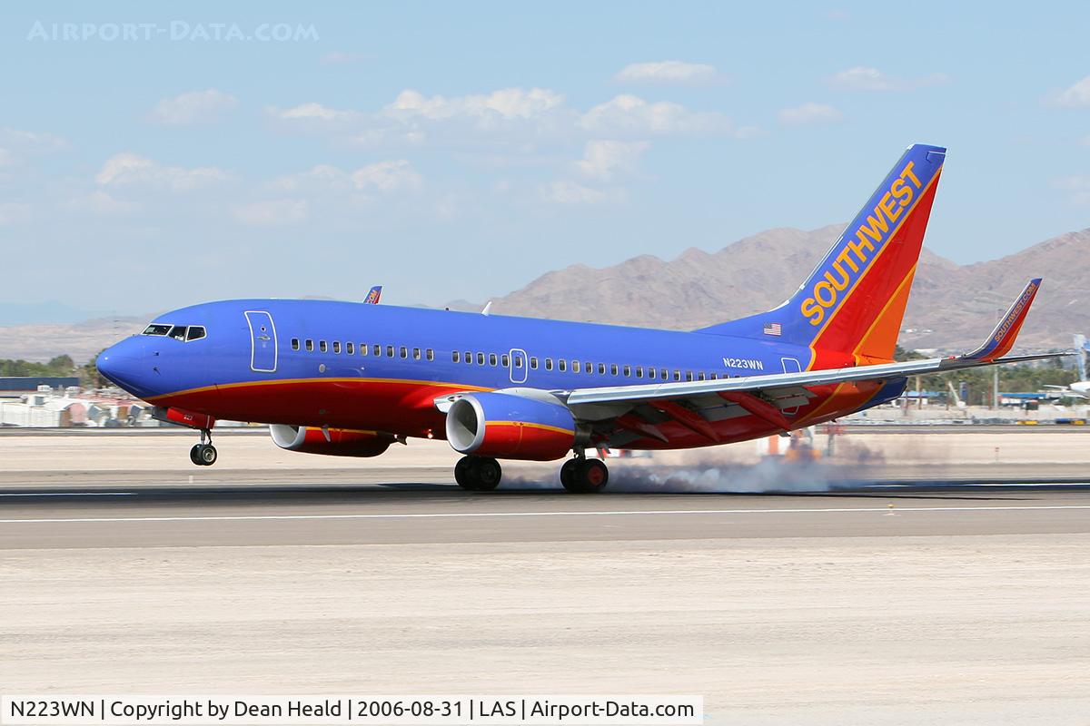 N223WN, 2005 Boeing 737-7H4 C/N 32492, Southwest Airlines N223WN (FLT SWA689) from Boise Air Terminal (KBOI) touching down on RWY 25L.