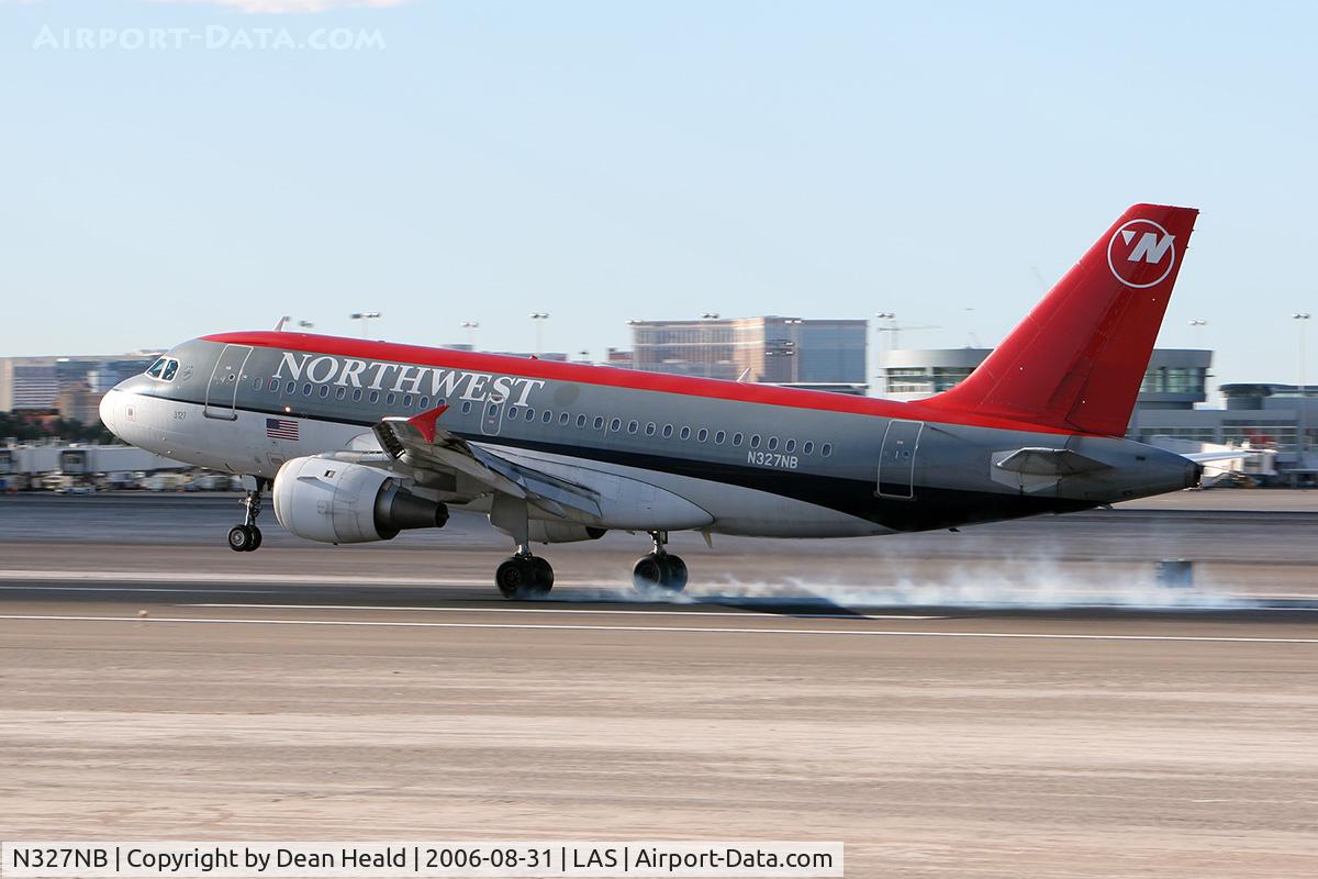 N327NB, 2001 Airbus A319-114 C/N 1501, Northwest Airlines N327NB (FLT NWA1195) from Detroit Metro Wayne County (KDTW) touching down on RWY 25L.