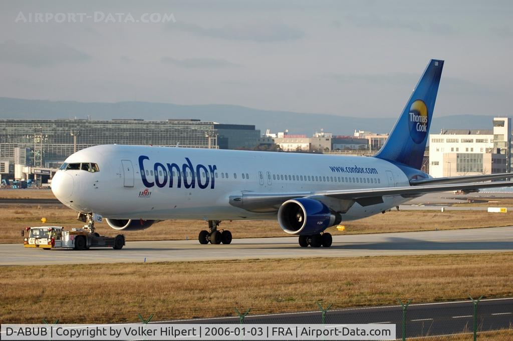 D-ABUB, 1992 Boeing 767-330/ER C/N 26987, with Frankfurt Galaxy football team sticker