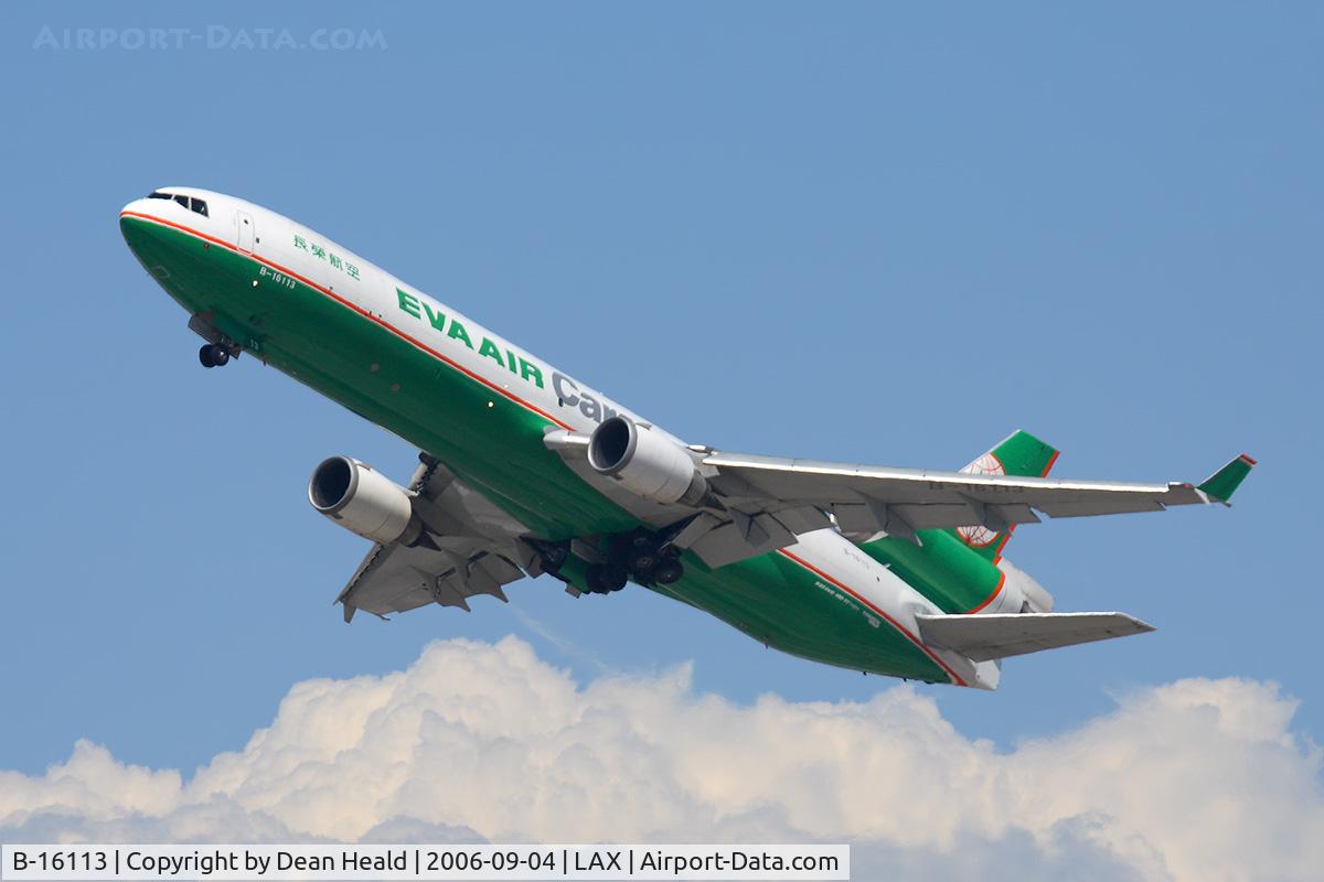 B-16113, 1999 McDonnell Douglas MD-11F C/N 48790, EVA Air Cargo B-16113 (FLT EVA615) climbing out from RWY 25R enroute to Ted Stevens Anchorage Int'l (PANC).