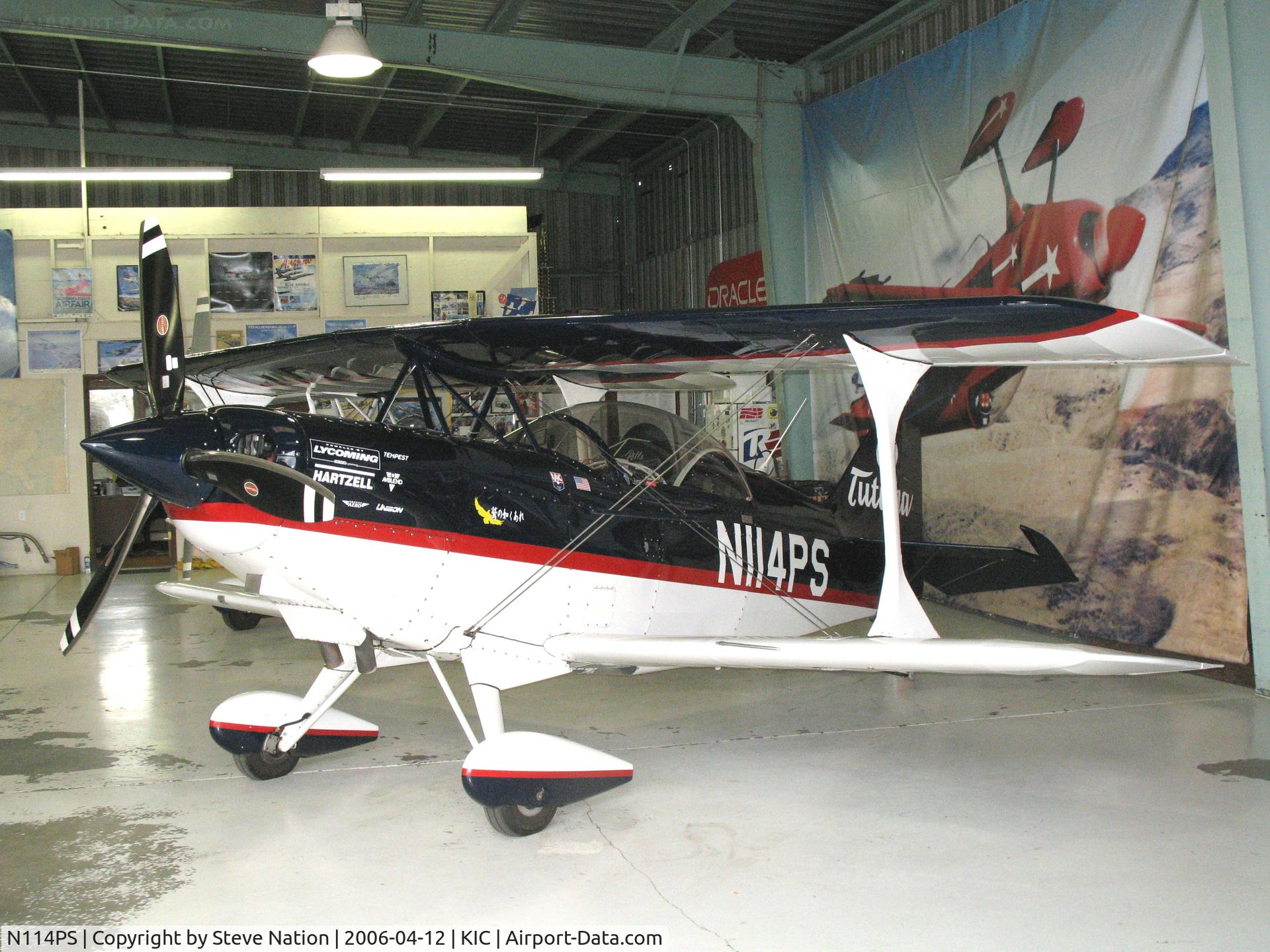 N114PS, 1998 Aviat Pitts S-2C Special C/N 6006, Pitts S2B LLC 1998 Aviat Aircraft S-2C in the hangar  @ Mesa del Rey Airport (King City), CA on stormy afternoon