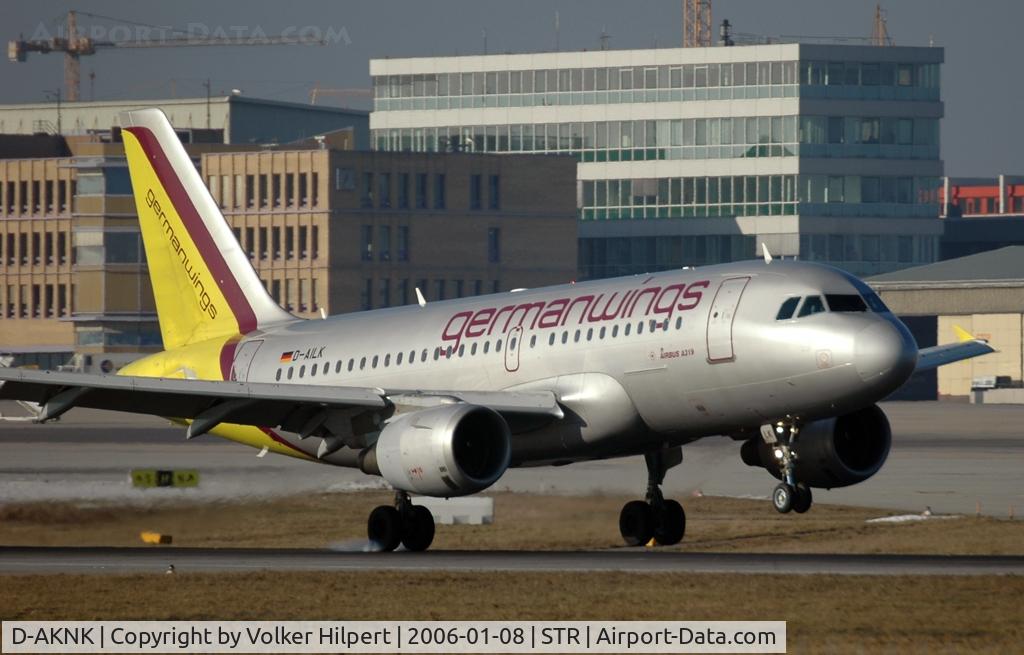 D-AKNK, 1999 Airbus A319-112 C/N 1077, touch down at str