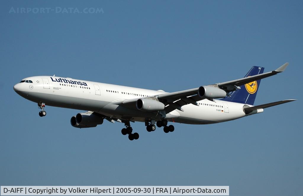 D-AIFF, 2001 Airbus A340-313X C/N 447, on final at fra