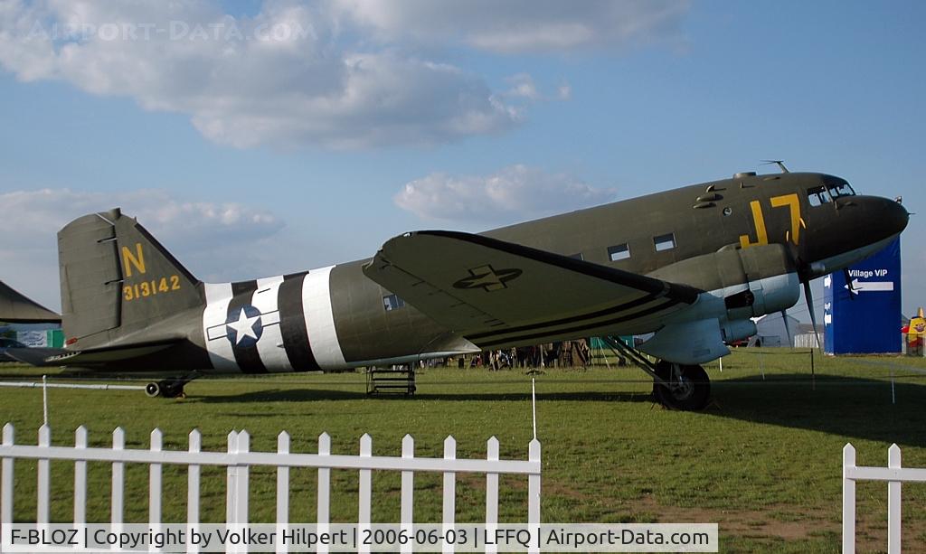 F-BLOZ, 1942 Douglas DC3C-S1C3G (C-47A-20-DK) C/N 13142, Douglas DC-3, USAF 42-93251, then F-BAXG, later F-BLOZ. It has been preserved at LFFQ as 13142, later USAAF c/s as 315101/4U, then USAAF c/s 13142/J7 from 5/04.