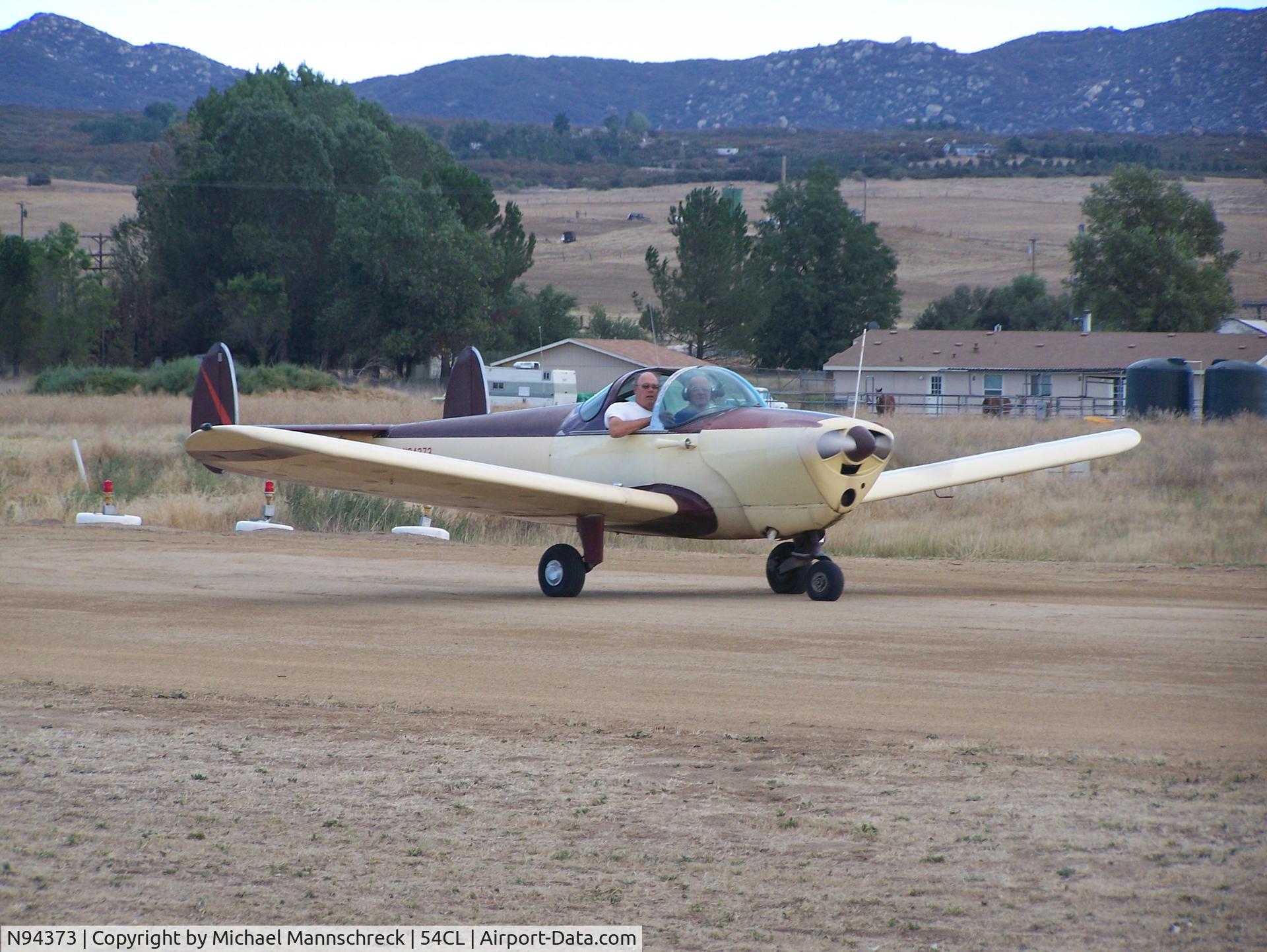 N94373, 1946 Erco 415C Ercoupe C/N 1596, N34373? Taxi testing airplane has not moved for a long time it used to be in a field across the runway now its over on the other side of the airstrip