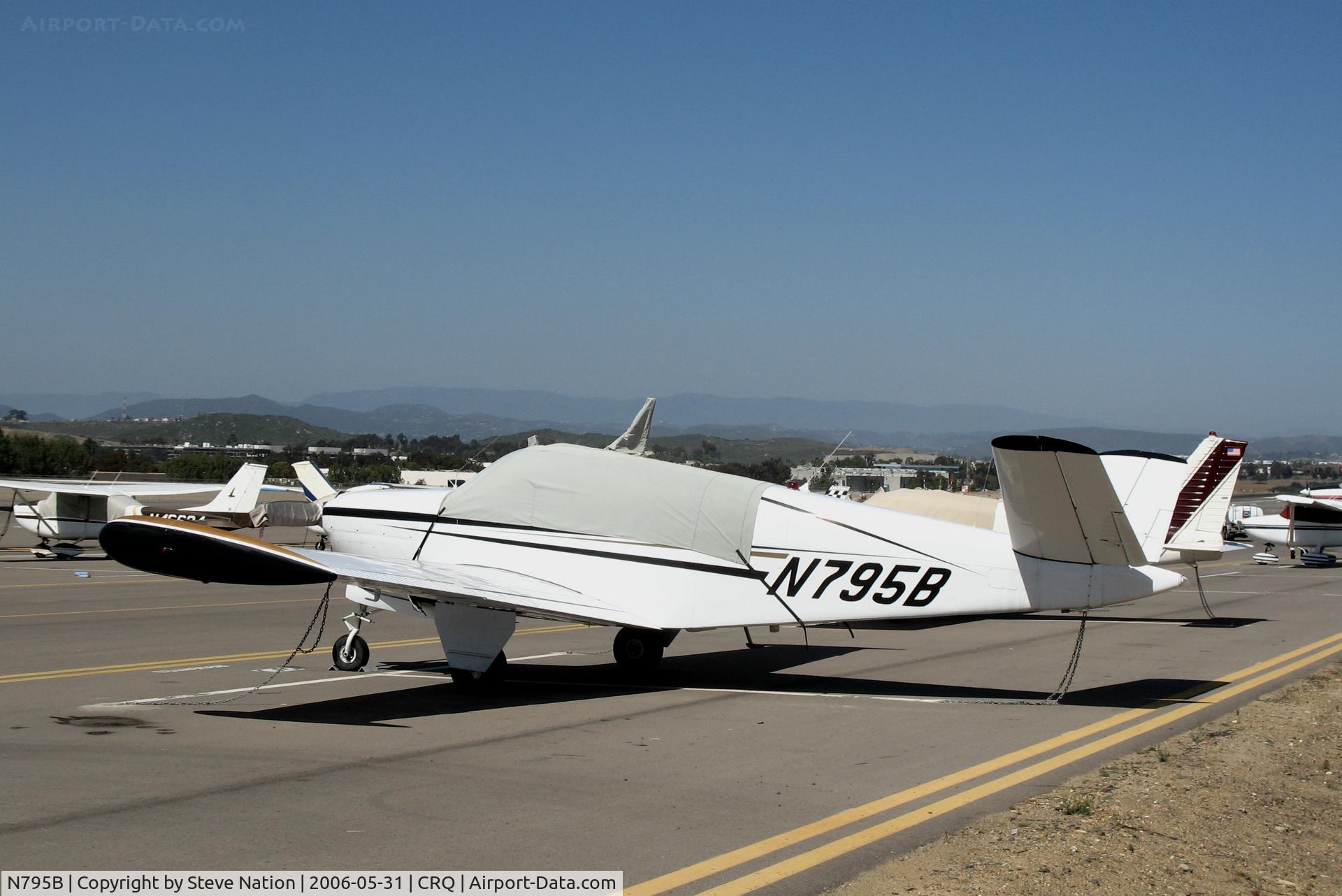N795B, 1948 Beech A35 Bonanza C/N D-1807, 1948 Beech A35 with cover @ McClellan-Palomar Airport, CA