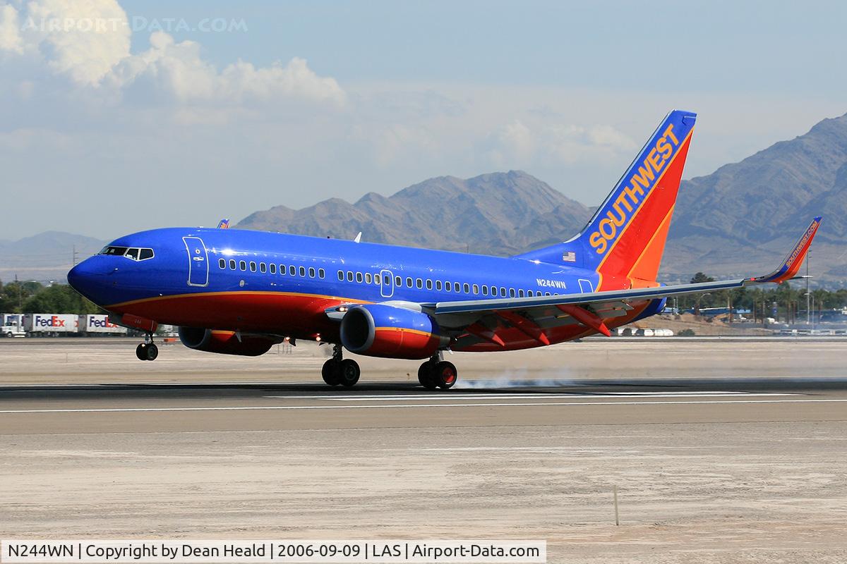 N244WN, 2006 Boeing 737-7H4 C/N 34864, Southwest Airlines N244WN (FLT SWA2219) from John Wayne Orange County (KSNA) touching down on RWY 25L.