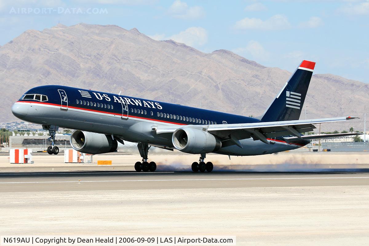 N619AU, 1993 Boeing 757-2B7 C/N 27198, US Airways N619AU (FLT USA703) from Charlotte Douglas Int'l (KCLT) touching down on RWY 25L.