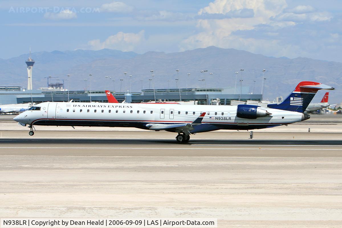 N938LR, 2005 Bombardier CRJ-900ER (CL-600-2D24) C/N 15038, US Airways Express (Mesa Airlines) N938LR (FLT ASH2969) from Los Angeles Int'l (KLAX) landing on RWY 25L.